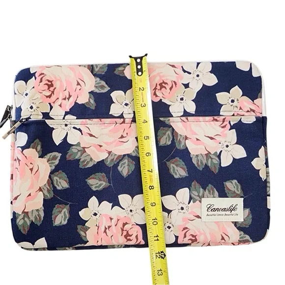 CANVASLIFE Blue Floral Laptop Zip Sleeve Case Roses Pink Tablet Pocket Computer - Picture 6 of 11